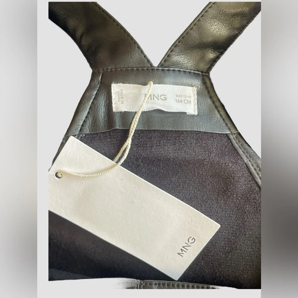 MNG by Mango Kids Faux Leather Pinafore Dress Black Girl’s Sz 13-14 NWT